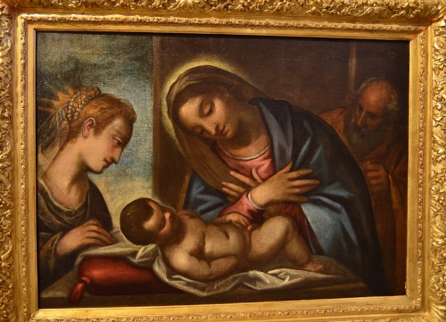 Tableaux et dessins Tableaux XVIe siècle - Luca Cambiaso (1527 - 1585) atelier de - Sainte famille avec Sainte Catherine